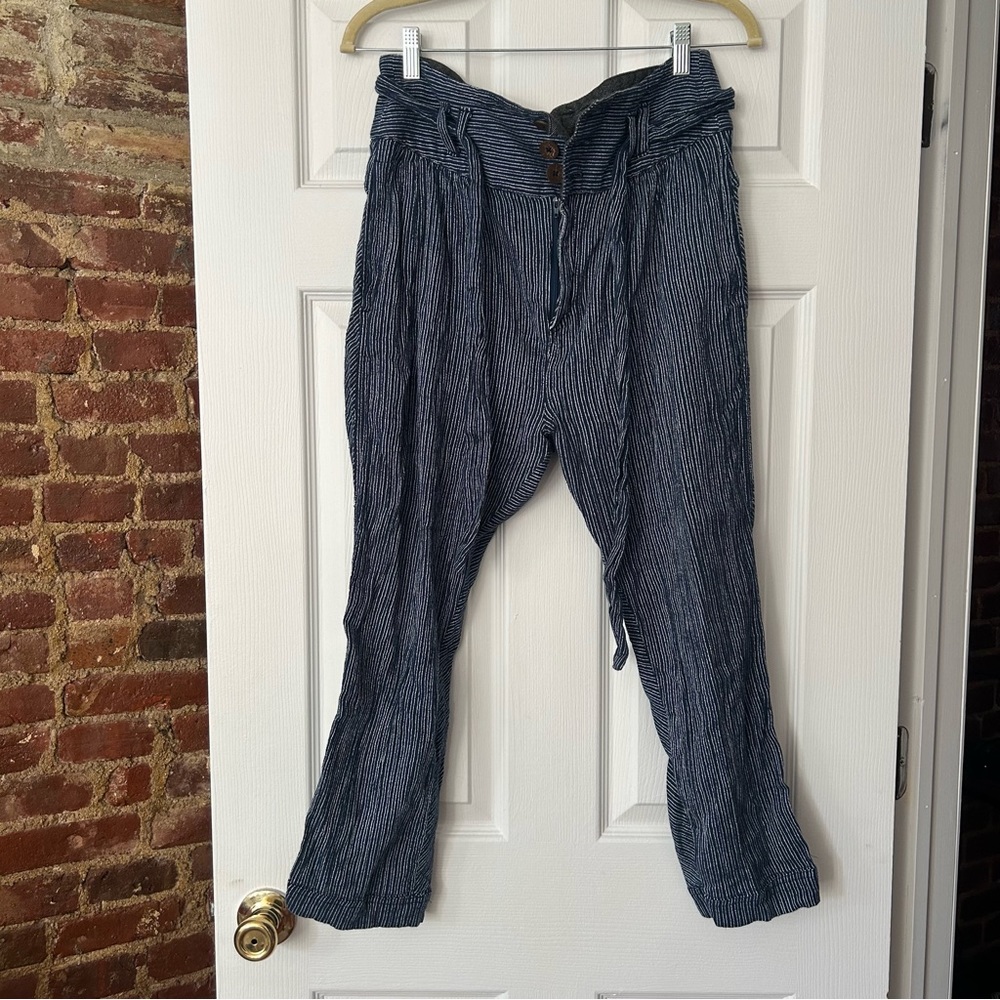 striped belted pants